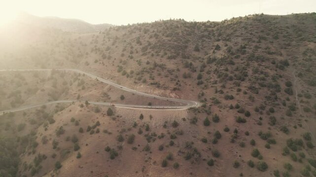 Zaamin National Park's aerial view shows a road winding through valley