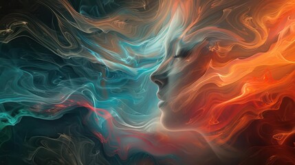 Fototapeta premium An ethereal depiction of a persons face blending seamlessly with a spectrum of swirling colors