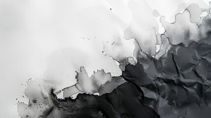 Obraz premium Abstract black ink wash on light beige paper. Ink art illustration with place for text.