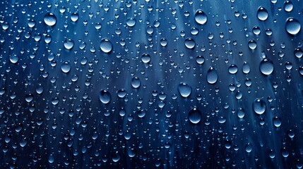 Water droplets on dark blue surface. Macro shot photography for design and print