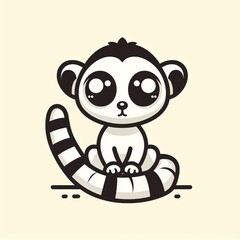 Fototapeta premium A whimsical, cute cartoon illustration of a curious lemur with big eyes and a long tail.