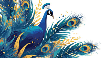Oriental background banner with colored peacock bird