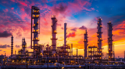 Fototapeta premium Petrochemical plant with multiple towers and pipes