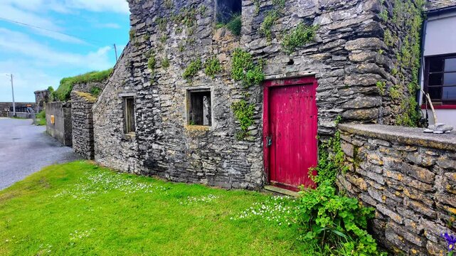 Ireland Epic Locations colourful old fishing house in Slade harbour Wexford,historic little fishing village on Hook Head