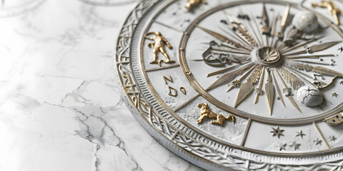 Obraz premium Zodiac Wheel symbolically represents the Sun's journey through the sky divided into 12 parts, each associated with a specific astrologic