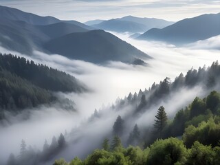 Scenic Tranquility: Misty High-Elevation Mountain Forest