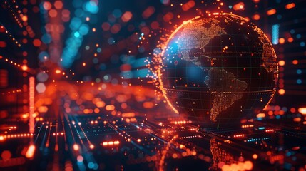 Digital Globe with Futuristic Interface and Orange-Blue Highlights