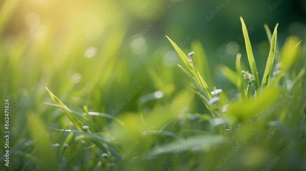 Poster grass in a summer woodland at dusk. small depth of field and macro picture. abstract background of s