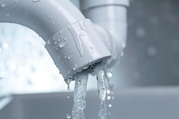 Close-up of water leaking from a white sink pipe - showcasing the damage and urgency for repair.