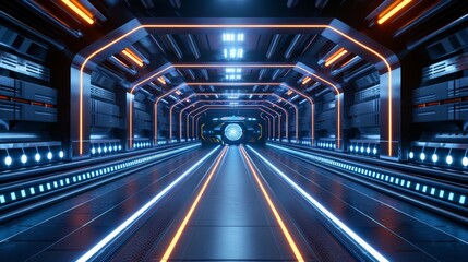 Vibrant neon lit abstract corridor illustration creating a futuristic atmosphere