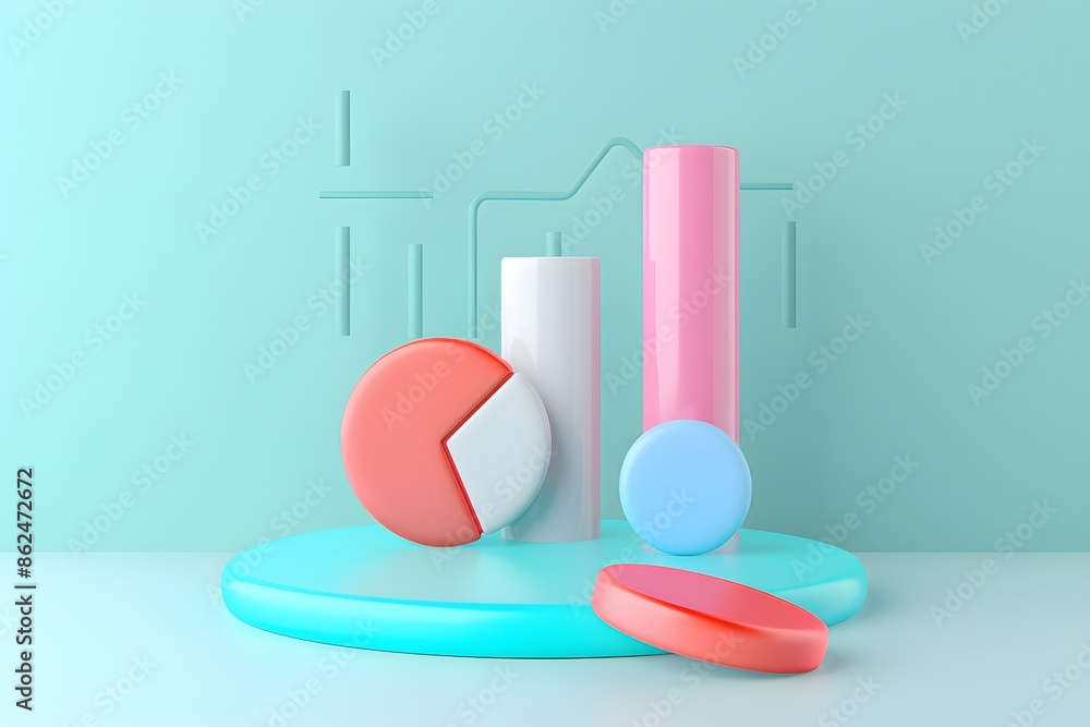 Poster modern colorful 3d charts and graphs visual representation. abstract infographic elements for data a
