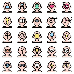 Mind Process Filled Icon Set, Vector Illustrations in Filled Design