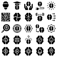 Mind Process Solid Icon Set, Vector Illustrations in Filled Design