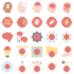 Brain Process Flat Icon Set 3, Vector Illustrations