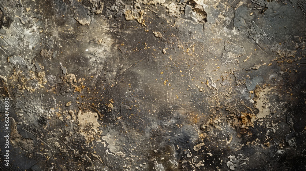 Poster abstract image of textured surface with golden flecks and dark tones