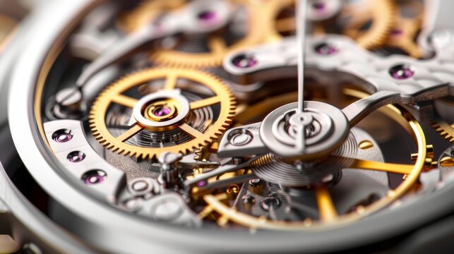 Close-up of a watch mechanism with gold gears - Powered by Adobe
