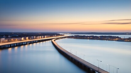Obraz premium Denmark, Aarhus, Aarhus Bay at dawn, and a long exposure of the Infinite Bridge