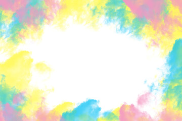 Obraz premium Abstract yellow pink blue flying smoke on white isolated background. Frame. Clouds. Copy space