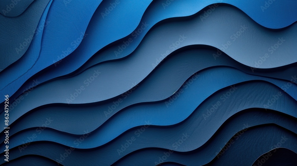 Aufkleber detailed view of a blue wall featuring wavy shapes in varying shades, creating a dynamic and abstrac