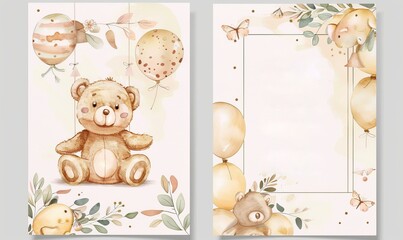 Invitation template with florals and flower and cute design for baby shower or birthday modern invitation. Front and back print template design.