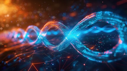 Obraz premium Glowing digital DNA double helix structure