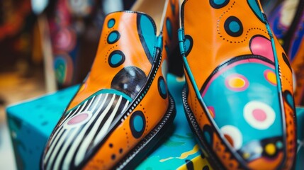 Obraz premium 113. A close-up of a pair of stylish shoes with a bold design, showcasing the footwear trend and fashion statement.