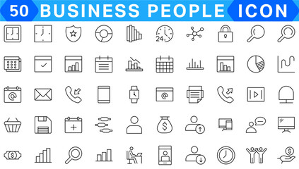 50 line icon set related to business and people