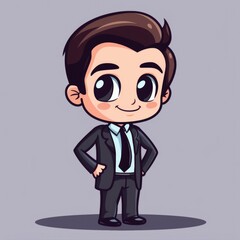 Cute businessman chibi picture. Cartoon happy drawn characters