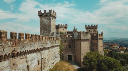 75. A view of a historic castle with towering walls and a moat, showcasing the architectural grandeur and cultural significance of a travel destination.