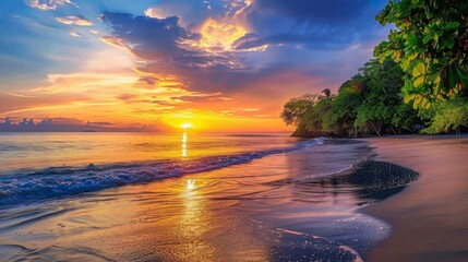 67. A view of a sunset over a tropical beach, showcasing the breathtaking beauty and exotic allure of travel destinations.