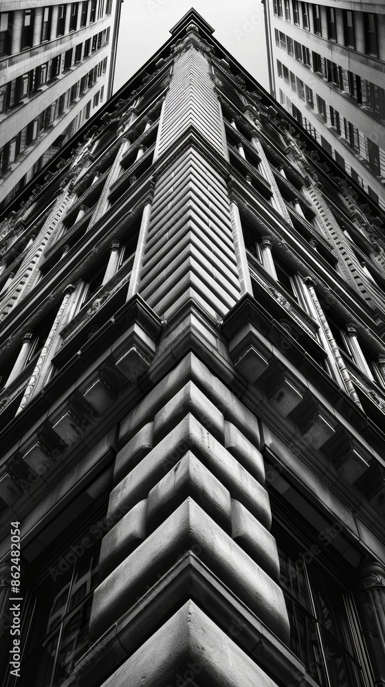 Poster a closeup shot capturing the intricate details of a buildings exterior showcasing its repetitive pat