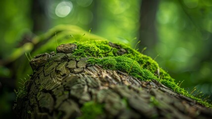 54. A close-up of a fallen tree trunk with moss growing on it, highlighting the cyclical nature and renewal of life in nature.