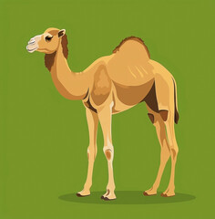 Flat Vector Illustration of Camel on Green Background for Design