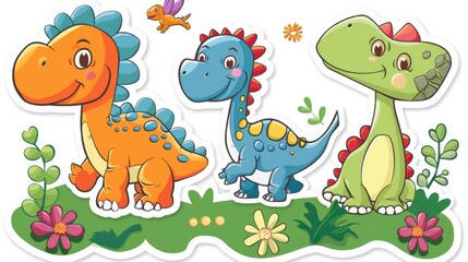 Colorful cartoon dinosaur stickers