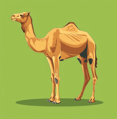 Flat Vector Illustration of Camel on Green Background for Design