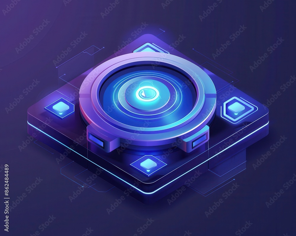 Poster futuristic digital interface with glowing blue elements, representing advanced technology and innova
