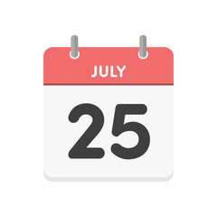7月25日･july 25の日めくりカレンダーのアイコン - 7/25の日付のシンプルな暦の素材
