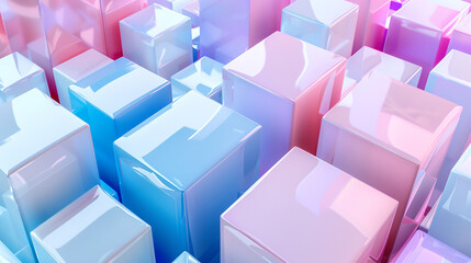 "Pastel Vision: Glossy Abstract Pink and Blue Geometric Cubes Background."