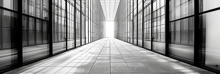 A minimalist approach to modern architecture with repetitive line patterns creating a sense of continuity. Black and white art