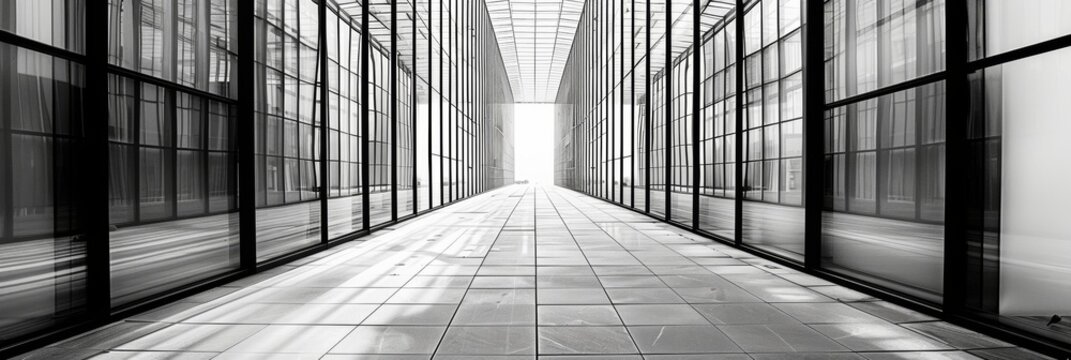 A minimalist approach to modern architecture with repetitive line patterns creating a sense of continuity. Black and white art