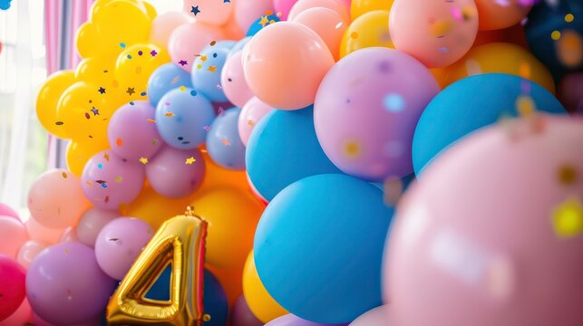 4 years birthday party balloons design. Generative AI