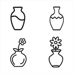Set of Flower Vase Line Art Vector illustration.