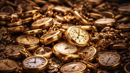 Gold watches, clock abstract background