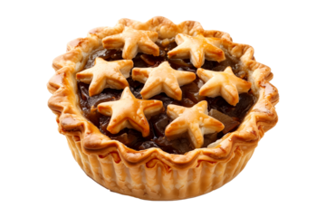Freshly baked mince pie with a stunning lattice crust isolated on white transparent background