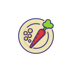 Carrot and peas on plate line icon. Vegetarian food, salad, dieting. Restaurant concept. Vector illustration can be used for topics like food, healthy eating, menu