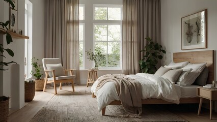 Interior design of a scandinavian style bedroom