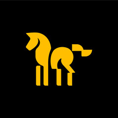 Horse logo with simple, flat minimalist line art, logo design template. Linear style. Vector illustration.
