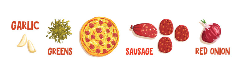Pizza Ingredient and Food Component for Cooking Vector Set