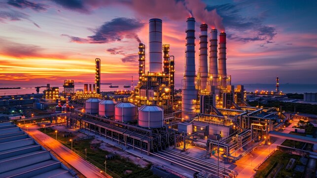 Efficient and sustainable natural gas combined cycle power plant powering factory energy, exemplifying modern industrial solutions for sustainable development.