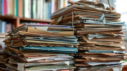 Stack of educational journals and research articles High quality images